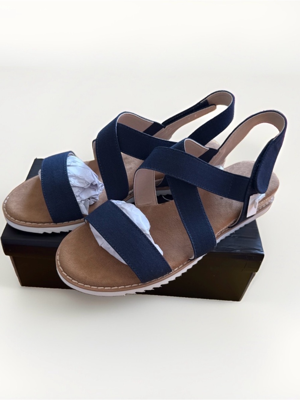 Women’s Navy Crossband Elastic Slingback Sandals